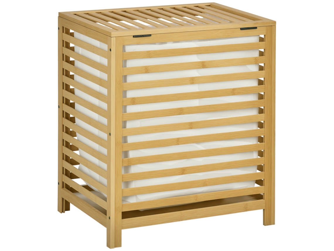 Cesto Roupa Suja Bambu Resistente Água Natural Bege
