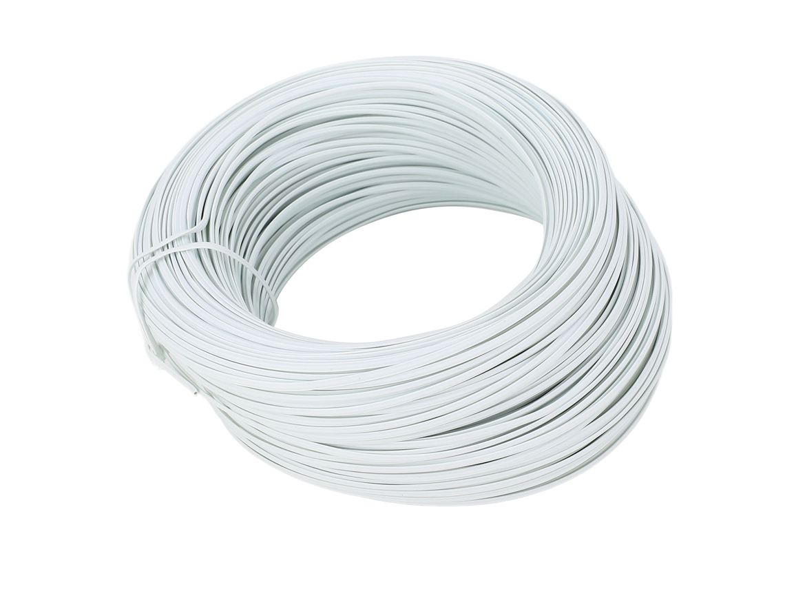 Arame de amarração plano de aço reforçado 0,55 85m Ferro galvanizado e PVC branco para reforço