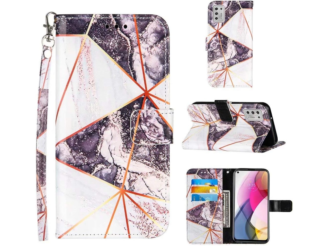 Caneta Stylus Prime Plutônio Mármore Design Geométrico Fecho para Motorola Moto G Stylus 2021 HONGWE. Pele Magnética