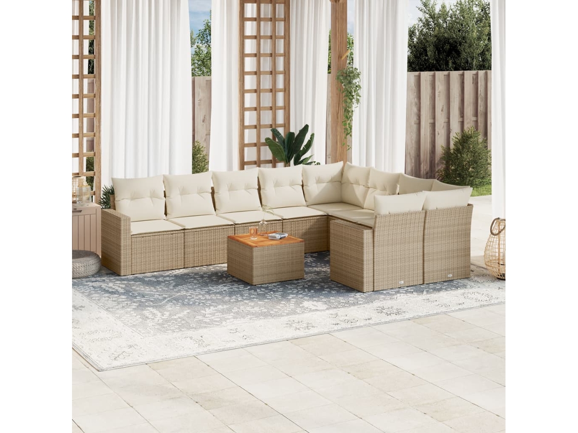 Vidaxl 10 Pcs Conjunto De Sofás P/ Jardim Com Almofadões Vime Pe Bege