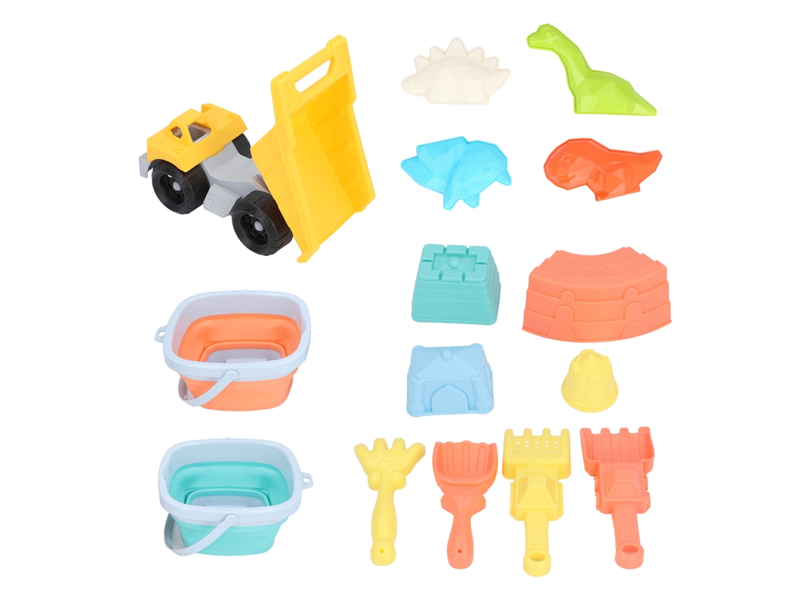 Conjunto De Brinquedos De Praia Balde Dobrável Silicone Pá Dinossauro Castelo Para Crianças