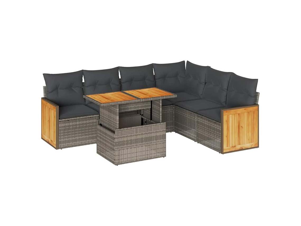 Conjunto de 7 Sofás Jardim com Almofadões Vime Pe/acácia Cinzento MAISON EXCLUSIVE (7 pcs)