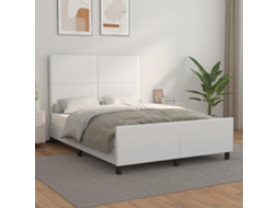Estrutura Cama C/ Cabeceira Couro Artificial 140x190 Cm Branco