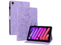 Capa Hengrongshen para iPad Mini (2021), capa com suporte em couro sintético com estampa de lírio, roxa (2024)