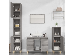Vidaxl 3 Pcs Conjunto Móveis Casa De Banho Madeira Proc. Cinza Sonoma