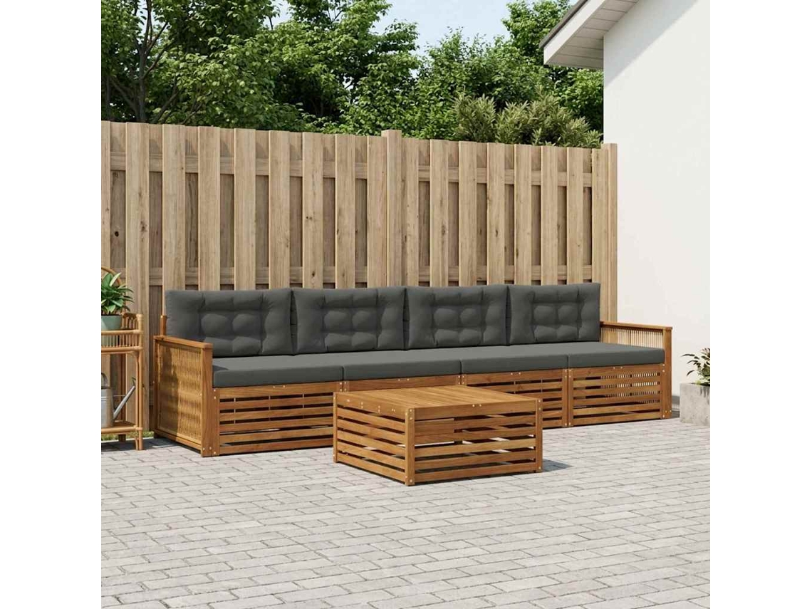 Vidaxl Conjunto De Sofás Para Exterior 5 Unid. Natural E Antracite