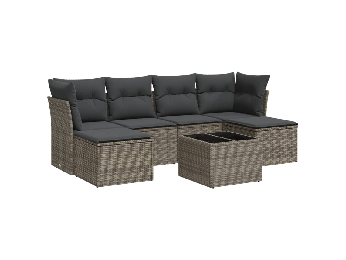 Maison Exclusive - 7 Pcs Conjunto Sofás P/ Jardim C/ Almofadões Vime Pe Cinzento