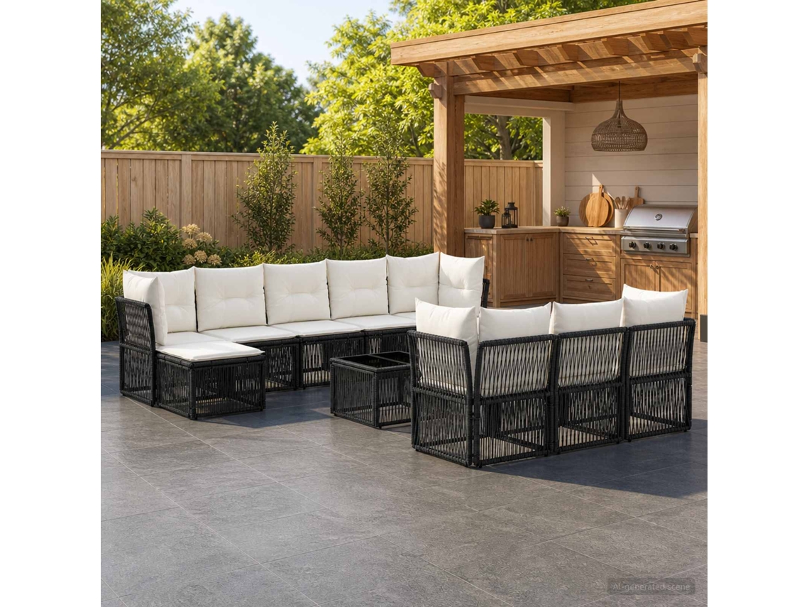 Vidaxl Conjunto De Sofá De Jardim 11 Unid. Preto Vime Pe