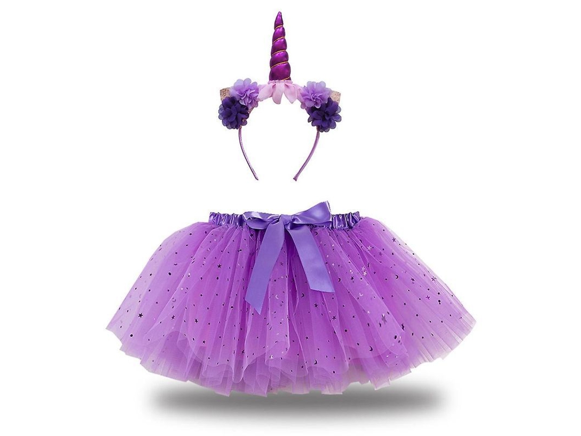 2026 traje de Unicornio Princesa com Saia Tutú Arco íris e Diadema para Meninas de Carnaval