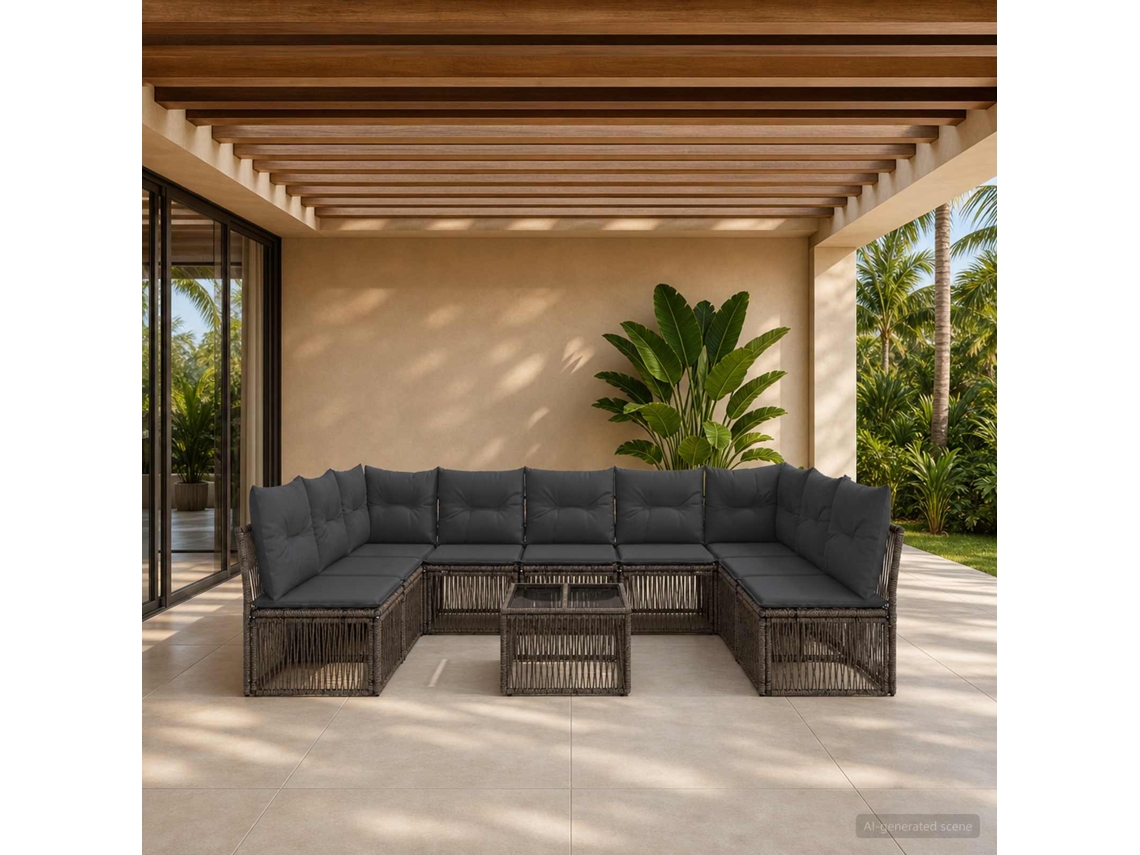 Vidaxl Conjunto De Sofá De Jardim 10 Unid. Cinzento Vime Pe