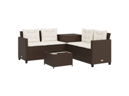Sofá de jardim em forma de L com mesa e almofadas Vime Castanho MAISON EXCLUSIVE (dimensões sem)