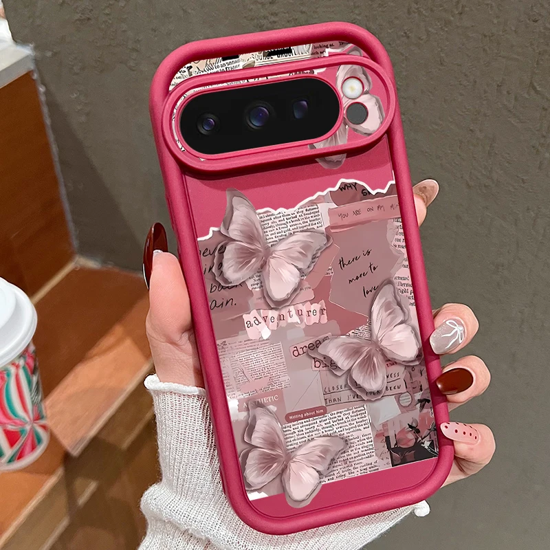 Capa Para Celular Google Pixel 8 Com Estampa De Borboletas E Flores (bordô), Em Tpu Macio E Resistente A Impactos.