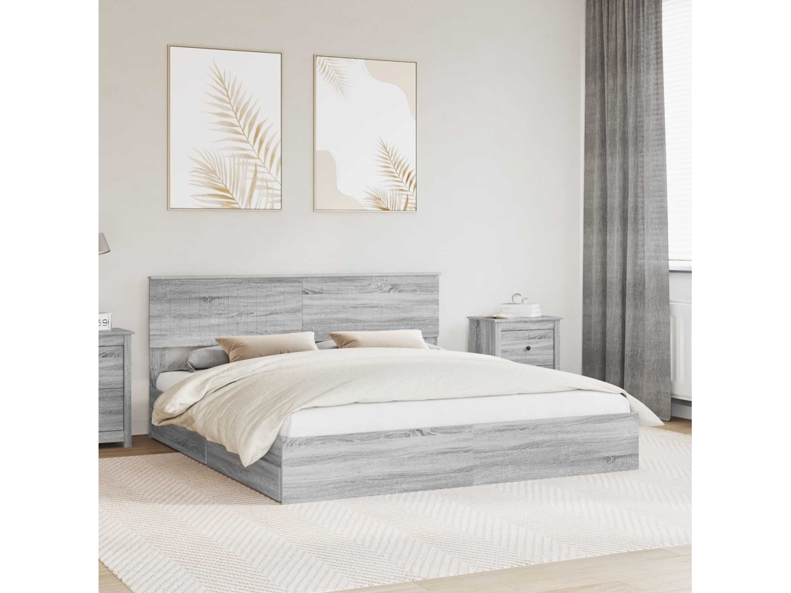 Vidaxl Cama Com Armazenamento Com Gaveta Cinza Sonoma 180 X 200 Cm