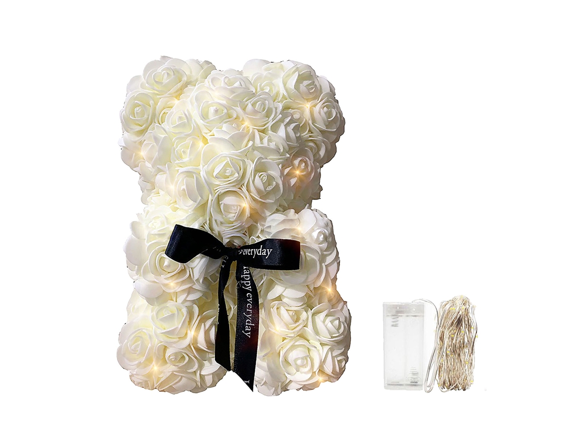 Conjunto Urso de Rosa Artificial Presente Dia dos Namorados com Corda de Luz | S/MARCA