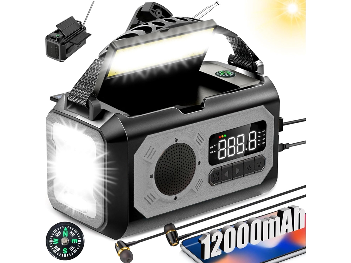 Rádio Solar Com Manivela, Alarme Sos, Carregador De Celular, Bússola, Entrada Para Fone De Ouvido Cinza Zeuxo