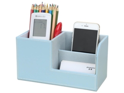 Organizador De Escritório Multifuncional Com 3 Compartimentos E Porta Canetas Azul
