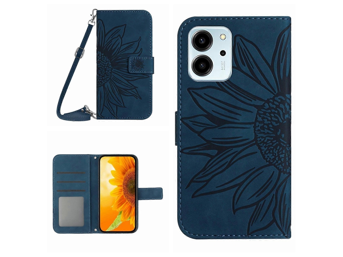 Capa De Celular Flip Em Couro Sintético Com Textura De Girassol Para Honor 80 Se Ht04, Com Cordão.