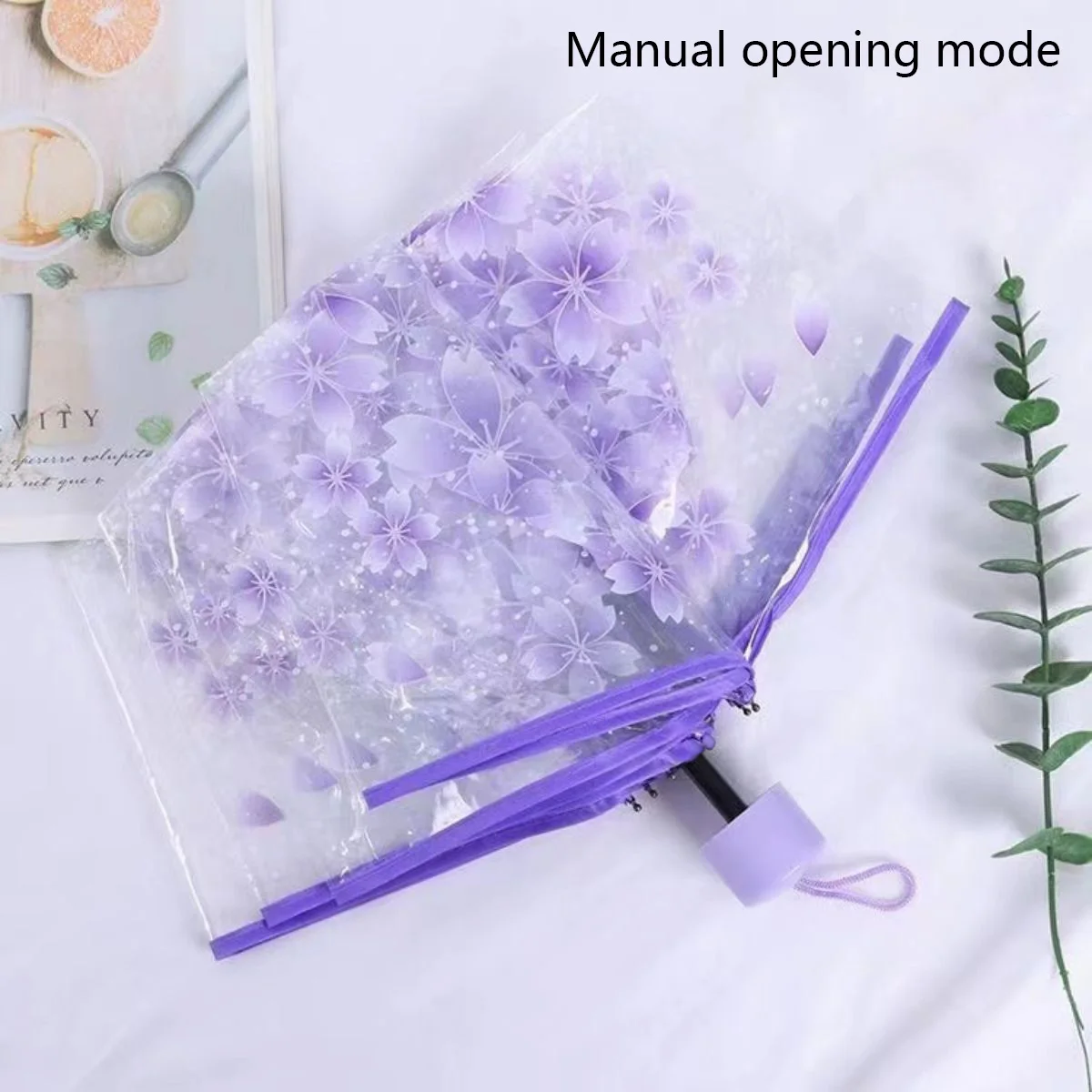 Guarda-chuva Transparente (roxo 8k), À Prova De Vento E Chuva, Com Estampa De Flor De Cerejeira, Em Pvc.