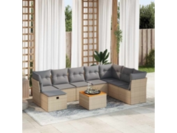 Vidaxl 9 Pcs Conjunto De Sofás P/ Jardim Com Almofadões Vime Pe Bege