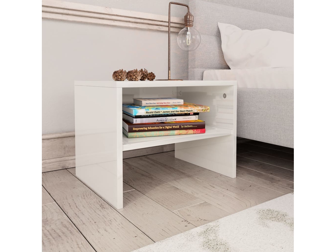 Conjunto de 2 Mesas de Cabeceira Brilhante Branco MAISON EXCLUSIVE em Aglomerado (40x30x30 cm)