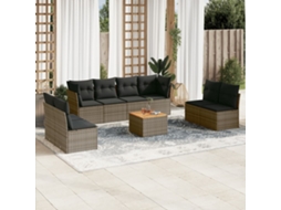 Vidaxl 9 Pcs Conjunto Sofás P/ Jardim Com Almofadões Vime Pe Cinzento
