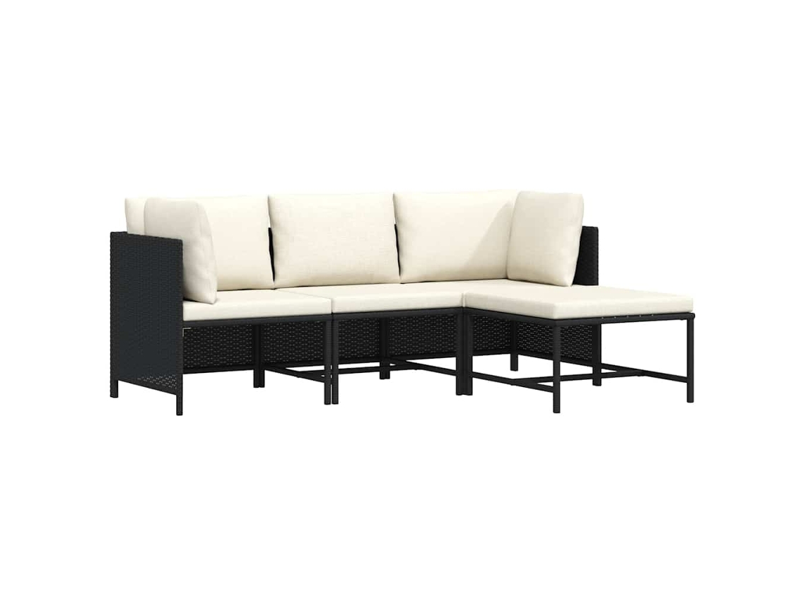 Vidaxl 4 Pcs Conjunto Sofás De Jardim Com Almofadões Vime Pe Preto