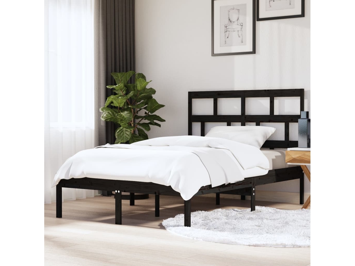 Estrutura De Cama King 150x200 Cm Madeira Maciça Preto
