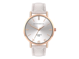 Relógio de Pulso Unisex de Quartzo com Pulseira Pu Mostrador Redondo Branco Fashion