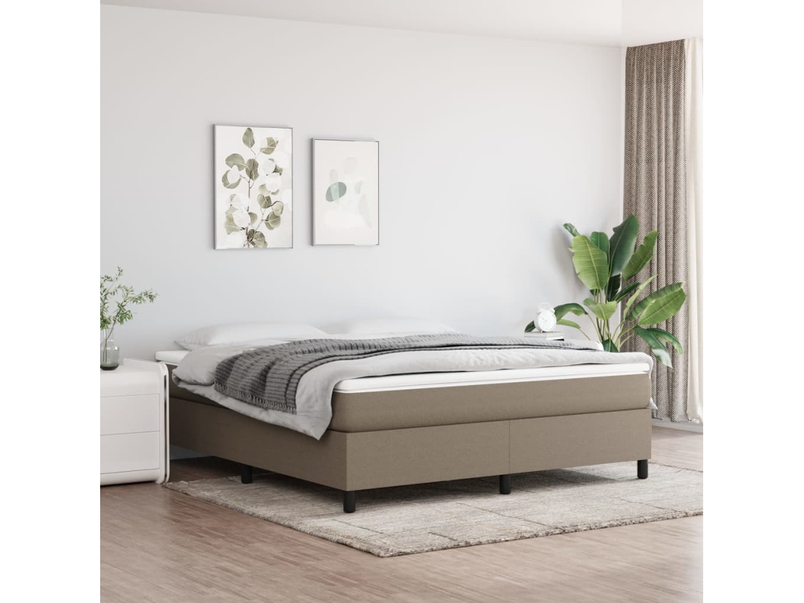 Cama Com Molas/colchão 160x200 Cm Tecido Castanho-acinzentado