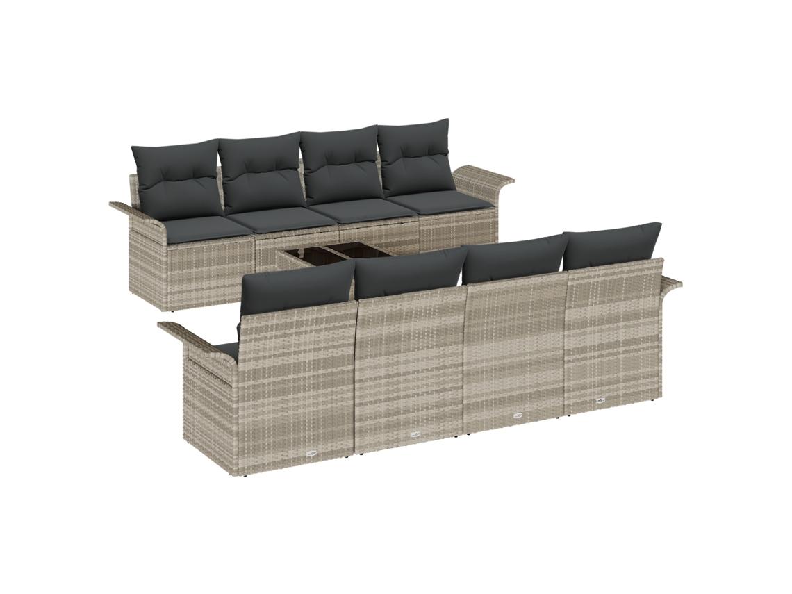 Conjunto 9 Sofá De Jardim Vidaxl Cinzento-claro Vime Pe (55 X 55 X 37 Cm)