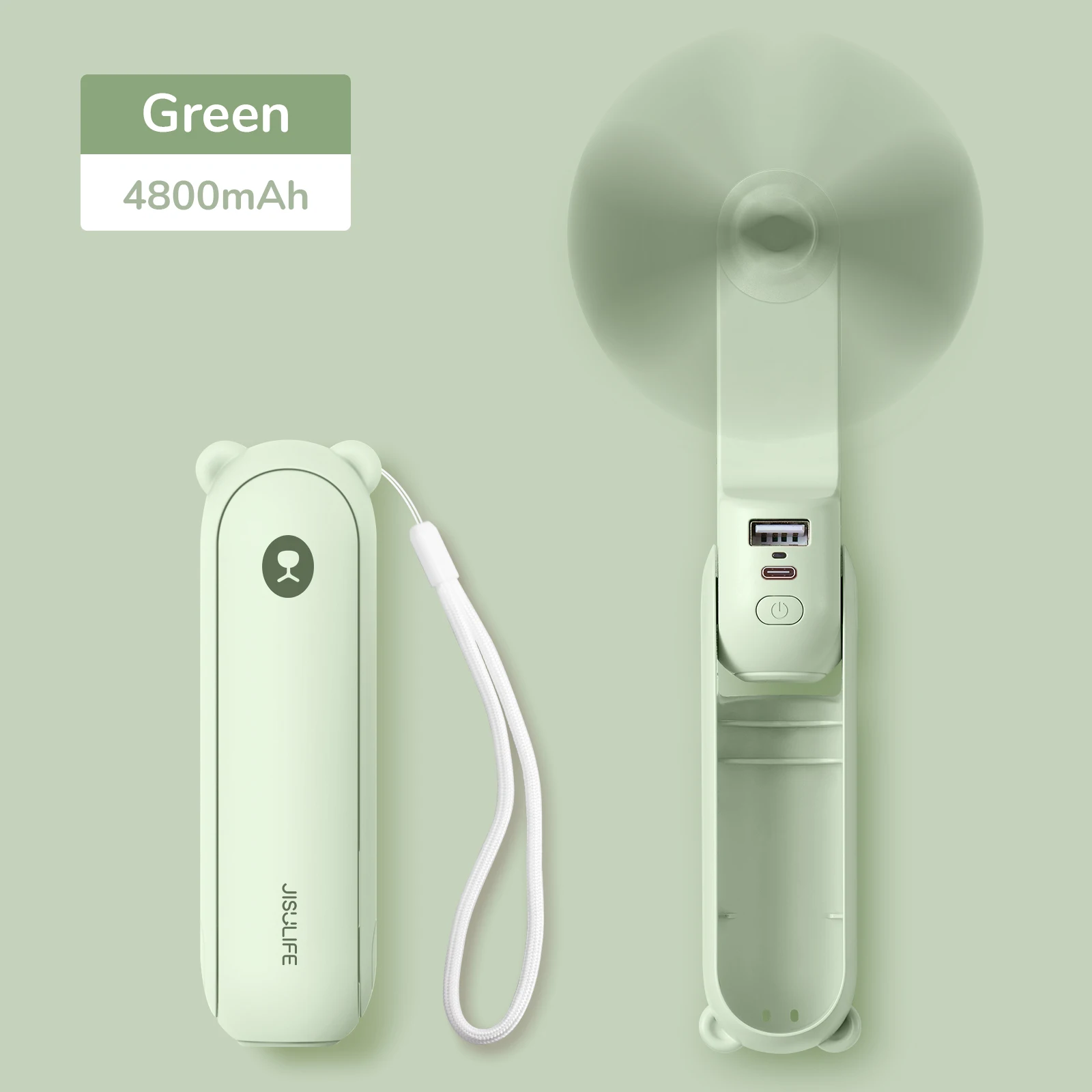 Mini Ventilador MDUG portátil, carregamento usb de 4500mah, lanterna (verde F8x)