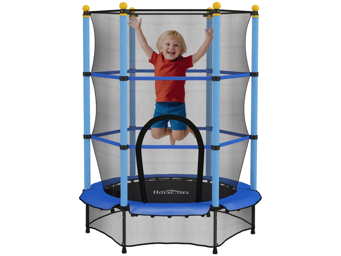 Trampolim Infantil Ø 1,40 × 1,90h Rede De Segurança 1,90h Cobertura De Molas Com Zíper Para A Porta 6 Postes Acolchoados Incluindo Azuis-xx