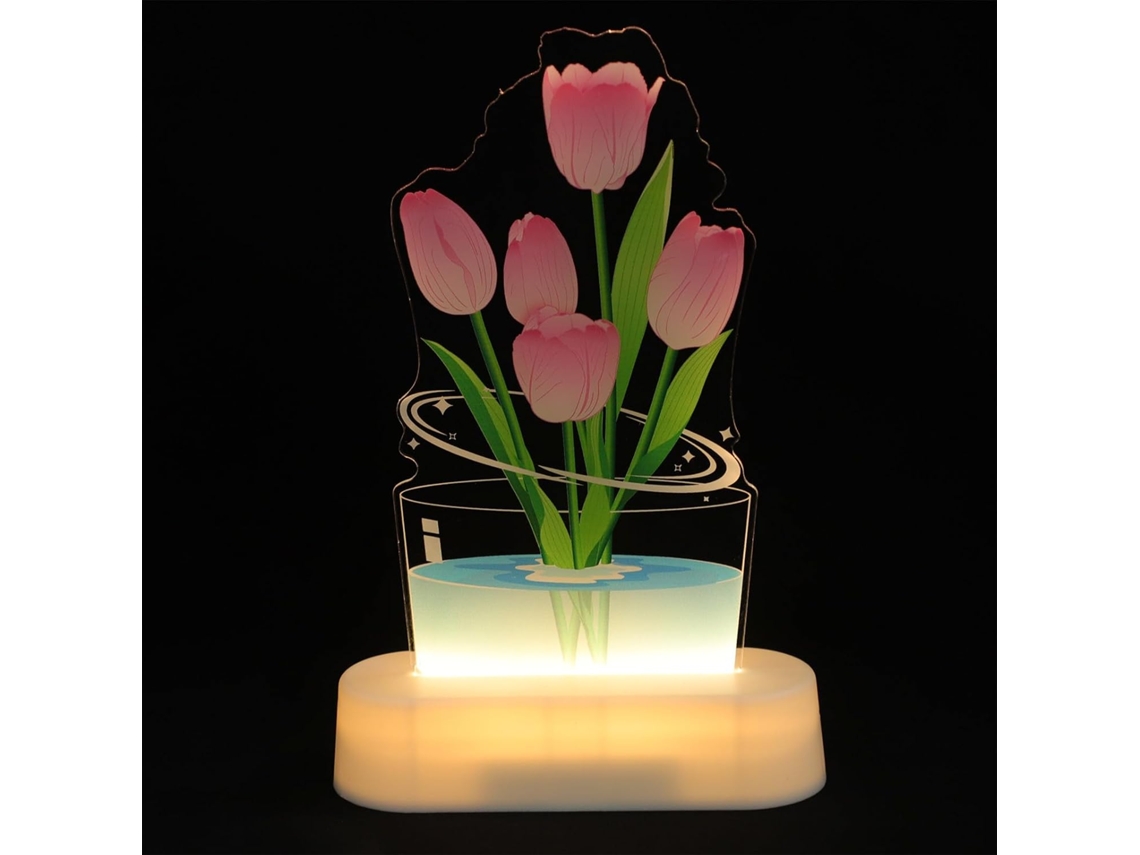 Luminária Noturna Tulipa 3d Em Acrílico Com Efeito Visual