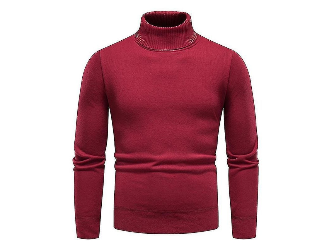 2026 jersey Hombre Cuello Alto Liso Slim Fit Invierno Tejido Grueso Abrigo Pullover Básico Llt L Vinho Tinto