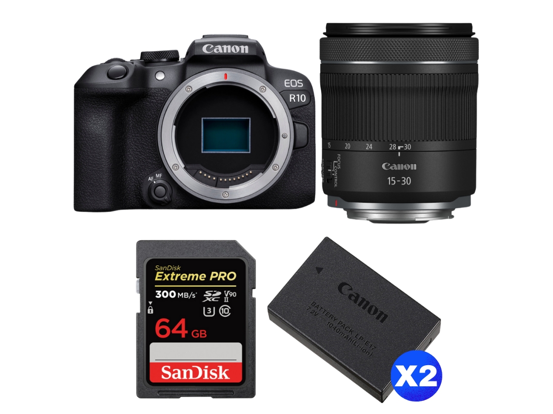 Eos R10 + Rf 15 30mm F4.5 6.3 Is Stm + 1 Sandisk 64gb Uhs ii 300mb/s + 2 Canon Lp e17 + Ebook “20 Dicas para Fotos Que Impressionam” CANON