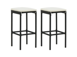 Vidaxl Bancos De Bar Com Almofadões 2 Pcs Vime Pe Preto
