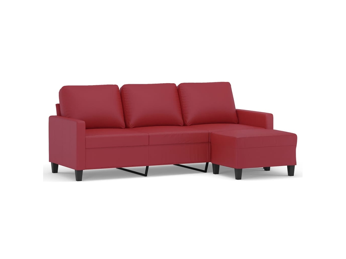 Sofá de 3 lugares com apoio de pés VIDAXL Vermelho Couro Artificial