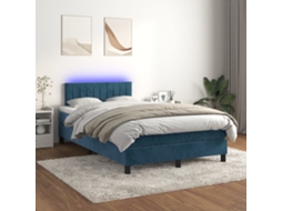Cama Box Spring C/ Colchão/led 120x200 Cm Veludo Azul-escuro