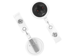Suporte retrátil reforçado para Crachá, com presilhas para Crachá em estampa de lobo preto e vermelho, olhos vermelhos e alfinetes.