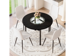 Mesa Redonda Preta 100cm 4 Braços Pu Branco Assento Largo