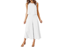 2026 conjunto de 2 Piezas de Verão para Mulher Roylamp: Top Básico de Gola Redonda e Calça Larga Curta Jumpsuit