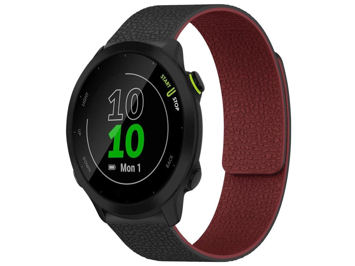 Bracelete Para Garmin Forerunner 45 / 45s / Swim 2 (18mm) - Silicone Magnético - Textura De Lichia Preto E Vermelho