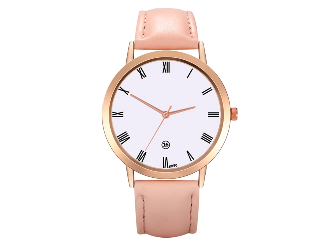 Relógio de Pulso Feminino Estiloso com Pulseira de Couro Quarts Rosa