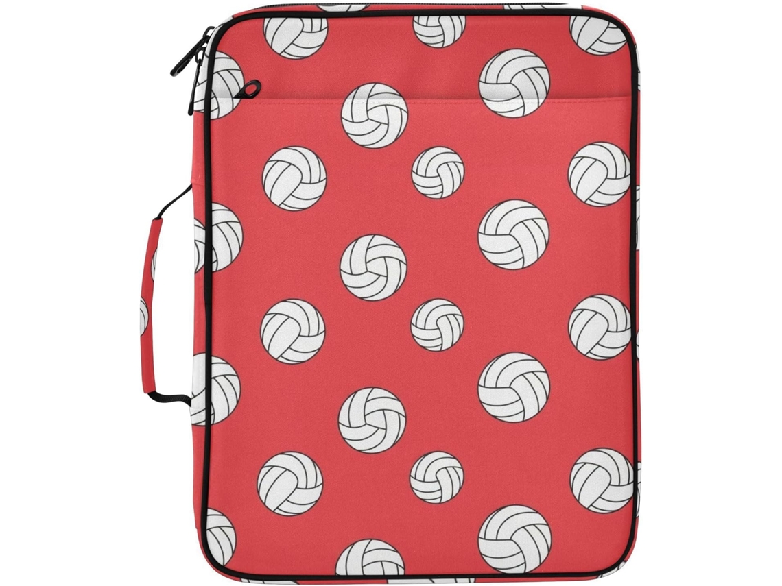 Pasta Expansível Com Estampa Fofa De Vôlei Vermelho, 3 Argolas E 7 Bolsos Sanfonados, Ideal Escola, Escritório E