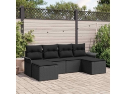 Vidaxl Conjunto De Sofá De Jardim 6 Unid. Preto Vime Pe