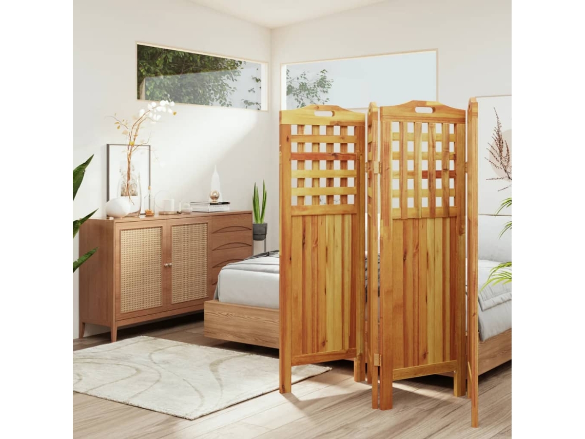 Vidaxl Biombo Com 4 Painéis 162x2x115 Cm Madeira De Acácia Maciça