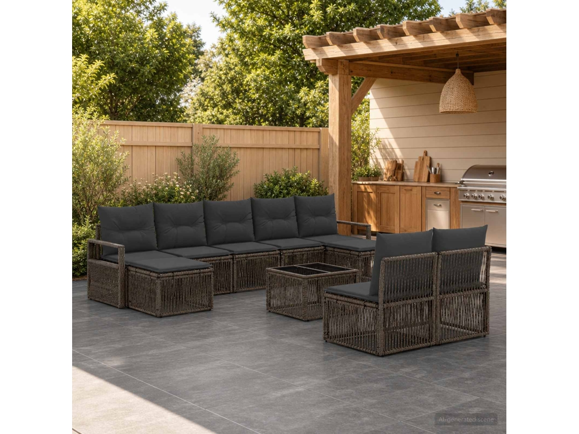 Vidaxl Conjunto De Sofá De Jardim 10 Pcs Cinzento Vime Pe