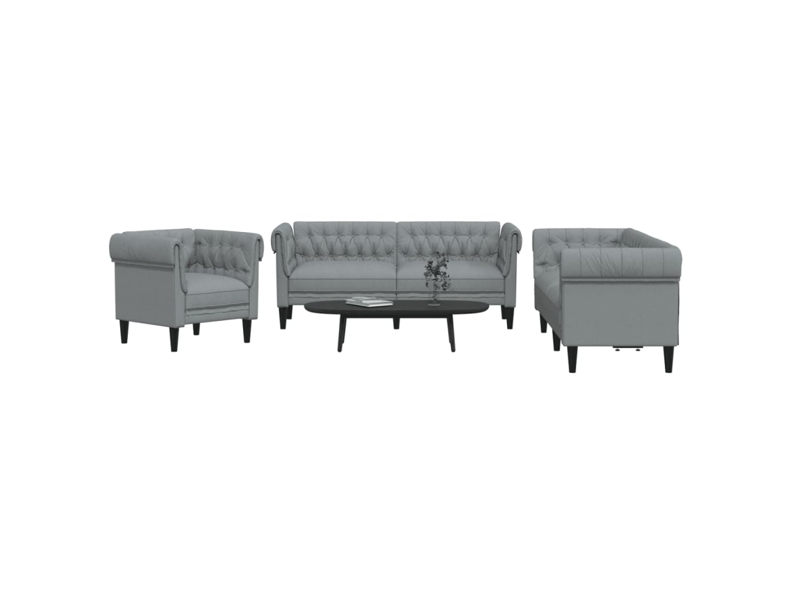 Vidaxl 3 Pcs Conjunto De Sofás Tecido Cinzento-claro