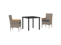 Conjunto 3 De Jantar Para Jardim Com Almofadas Vidaxl Rattan Sintético Cinza