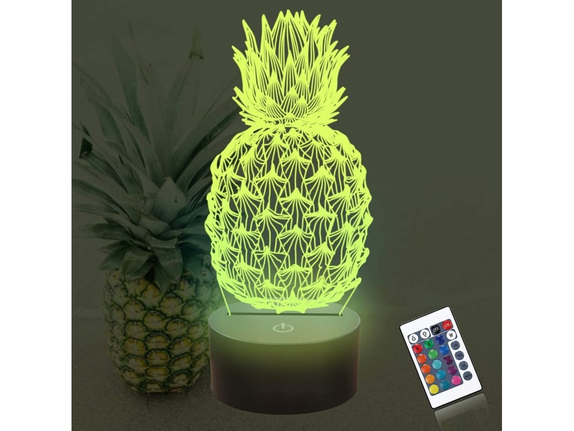 Luz De Mesa Abacaxi 3d Para Crianças, 16 Cores Ajustáveis, Touch E Usb, Decorativa Quarto Noturno